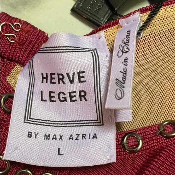 NWT Herve Leger Haleigh maroon grommet fringe dress L - Picture 8 of 13